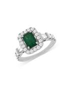 Bloomindale's Emerald & Diamond Halo Ring In 14k White Gold - 100% Exclusive