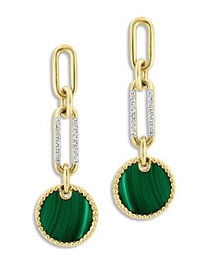 Bloomingdale's Malachite & Diamond Paperclip Link Drop Earrings In 14k Yellow Gold - 100% Exclusive