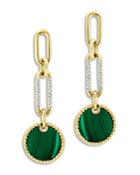 Bloomingdale's Malachite & Diamond Paperclip Link Drop Earrings In 14k Yellow Gold - 100% Exclusive