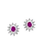 Bloomingdale's Ruby & Diamond Flower Stud Earrings In 14k White Gold - 100% Exclusive