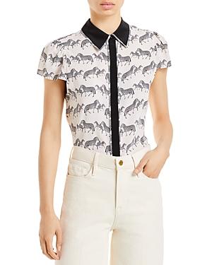 Alice And Olivia Latrina Silk Zebra Print Blouse