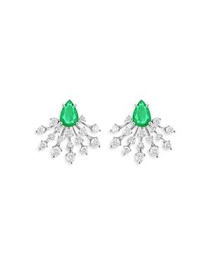 Hueb 18k White Gold Luminus Emerald & Diamond Spray Earrings