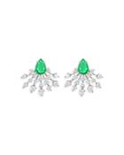 Hueb 18k White Gold Luminus Emerald & Diamond Spray Earrings
