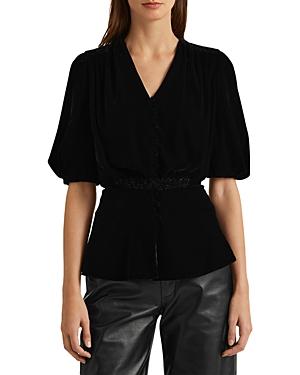 Lauren Ralph Lauren Velvet V Neck Button Front Top