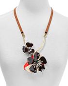 Marni Flower Metal & Leather Pendant Necklace, 27