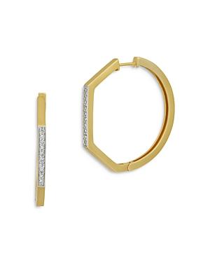 Freida Rothman Glistening Pave Angled Hoop Earrings In Two Tone Sterling Silver