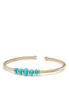 David Yurman Rio Rondelle Cabled Cuff Bracelet With Turquoise In 18k Gold