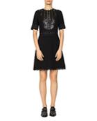 The Kooples Drapey Grommeted Lace-inset Dress