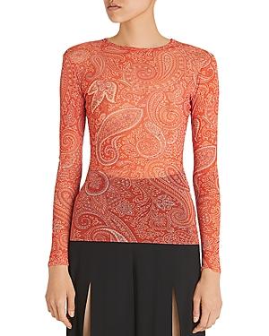 Etro Paisley Mesh Long Sleeve Top