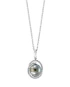 Bloomingdale's Black Tahitian Pearl & Diamond Pendant Necklace In 14k White Gold, 16-18 - 100& Exclusive