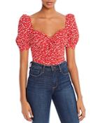 Bardot Puff-sleeve Floral Cropped Top