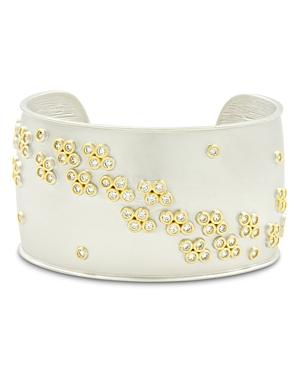Freida Rothman Fleur Bloom Wide Cuff Bracelet In 14k Gold-plated & Rhodium-plated Sterling Silver