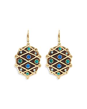 Capucine De Wolf Elizabetta Tonal Crystal Caged Teak Oval Drop Earrings In 18k Gold Plate