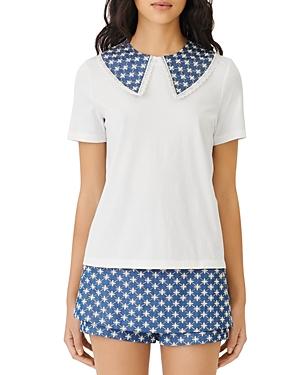 Maje Tipem Jersey Tee With Embroidered Collar