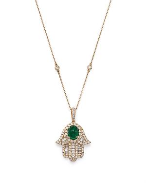 Bloomingdale's Emerald & Diamond Hamsa Pendant Necklace In 14k Yellow Gold, 18 - 100% Exclusive