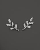 Diamond Leaf Ear Climbers In 14k White Gold, .20 Ct. T.w.