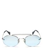 Miu Miu Embellished Brow Bar Mirrored Oval Sunglasses, 54mm