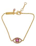 Kurt Geiger London Pink Crystal Evil Eye Flex Bracelet In Gold Tone