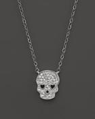 Micro Pave Diamond Skull Pendant Necklace In 14k White Gold, .14 Ct. T.w.
