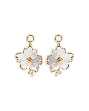 Capucine De Wolf Wild Hibiscus Mother Of Pearl Drop Earrings In 18k Gold Plate