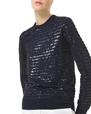 Michael Michael Kors Embellished Striped Crewneck Sweater