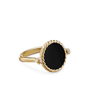 David Yurman 18k Yellow Gold Dy Elements Black Onyx, Mother-of-pearl & Diamond Swivel Ring