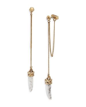 Allsaints White Howlite Horn & Chain Linear Front To Back Earrings In Gold Tone