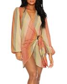 Beach Riot Dixie Glitter Striped Wrap Dress Swim Cover-up