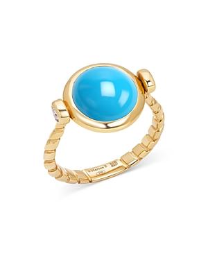Marina B 18k Yellow Gold Soleil Turquoise & Diamond Sun Coin Flip Ring