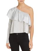Likely Davey Ruffled Metallic One-shoulder Top