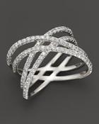Diamond Double Row Crossover Ring In 14k White Gold, .75 Ct. T.w.