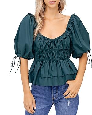 En Saison Poplin Puff-sleeve Top