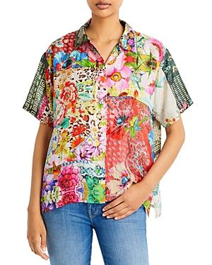 Johnny Was Aero Jules Mixed Print Silk Shirt