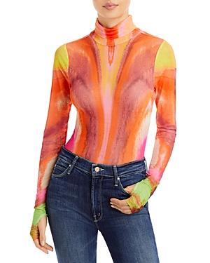 Afrm Zadie Printed Mesh Long Sleeve Turtleneck Top