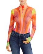 Afrm Zadie Printed Mesh Long Sleeve Turtleneck Top