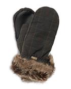 Barbour Waxed Cotton & Faux Fur Mittens