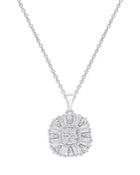 Bloomingdale's Diamond Round & Baguette Cluster Pendant Necklace In 14k White Gold, 1.0 Ct. T.w. - 100% Exclusive