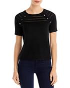 T Tahari Sheer Stripe Short Sleeve Sweater