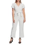 Vince Camuto Pinstriped Flutter-sleeve Jumpsuit