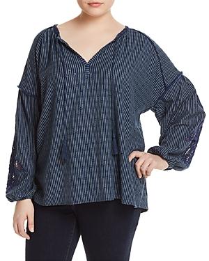 Lucky Brand Plus Crochet-inset Peasant Top