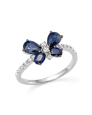 Sapphire And Diamond Butterfly Ring In 14k White Gold