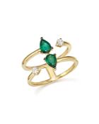 Emerald And Diamond Double Row Ring In 14k Yellow Gold - 100% Exclusive