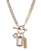 Ralph Lauren Gold-tone Stone Square & Chain Tassel Pendant Necklace, 17