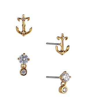 Ajoa By Nadri Vacay Anchor & Cubic Zirconia Stud Earrings In 18k Gold Plated, Set Of 2