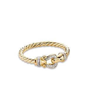 David Yurman Petite Buckle Ring In 18k Yellow Gold With Diamonds