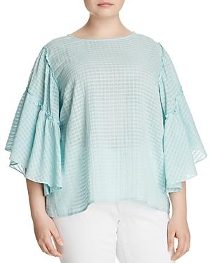 Vince Camuto Plus Grid-knit Bell-sleeve Top