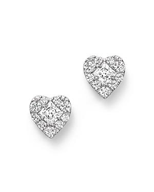 Diamond Heart Cluster Earrings In 14k White Gold, .50 Ct. T.w.