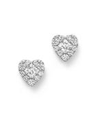 Diamond Heart Cluster Earrings In 14k White Gold, .50 Ct. T.w.