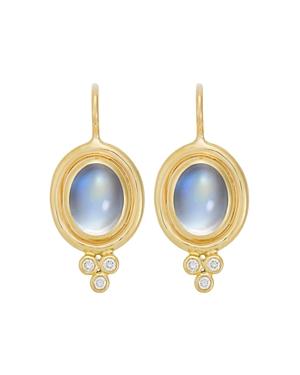 Temple St. Clair 18k Yellow Gold Small Classic Oval Earrings With Blue Moonstone & Diamonds