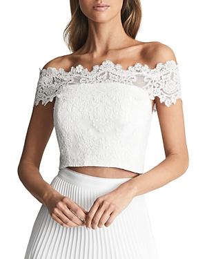 Reiss Evora Bardot Lace Off The Shoulder Crop Top